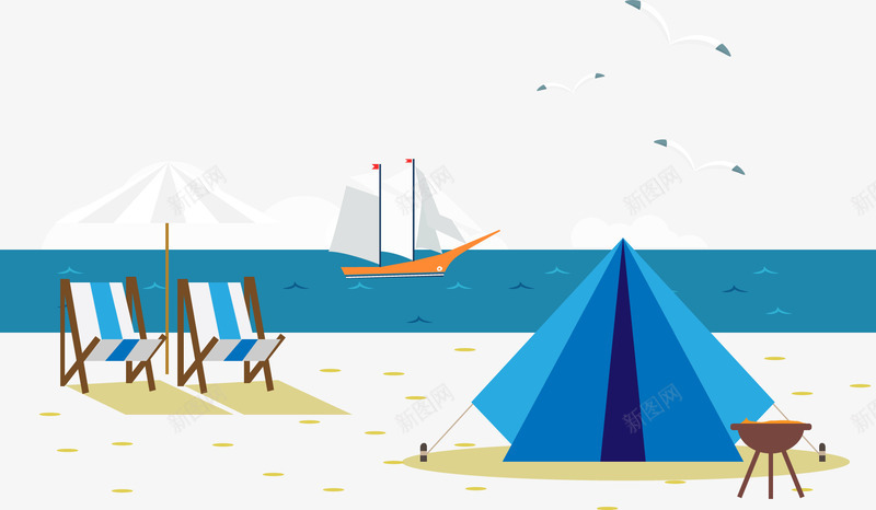 手绘海边度假矢量图ai免抠素材_新图网 https://ixintu.com 休闲 手绘 海边度假 矢量图