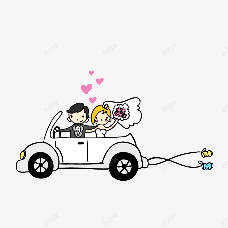 结婚去png免抠素材_新图网 https://ixintu.com 免扣png素材 免费png素材 夫妻 婚车 婚车素材 情侣 新娘