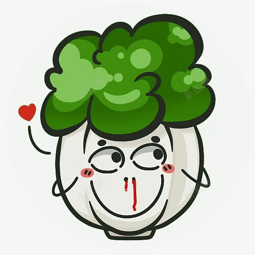卡通大白菜流鼻血png免抠素材_新图网 https://ixintu.com 卡通 卡通大白菜 大白菜 插画 求爱 流鼻血 爱心 色 蔬菜 表情