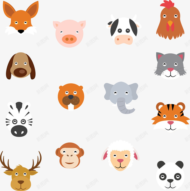 动物头像组合矢量图ai免抠素材_新图网 https://ixintu.com 动物 卡通 头像 矢量图