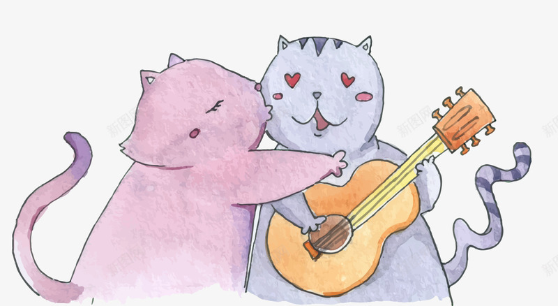 情人节亲嘴的猫咪png免抠素材_新图网 https://ixintu.com 亲嘴的猫咪 弹吉他 情人节 爱情 猫咪情侣 甜蜜蜜