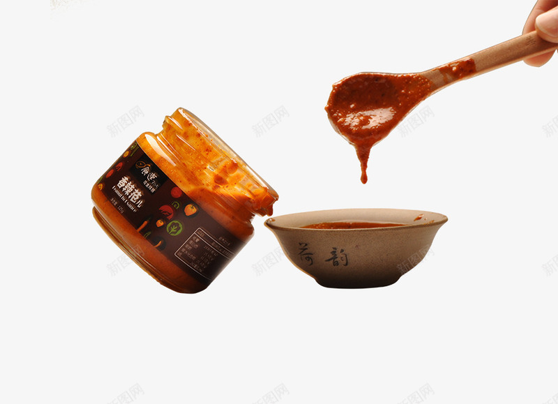打开的辣椒酱png免抠素材_新图网 https://ixintu.com 勺子 碗 红色 辣椒酱