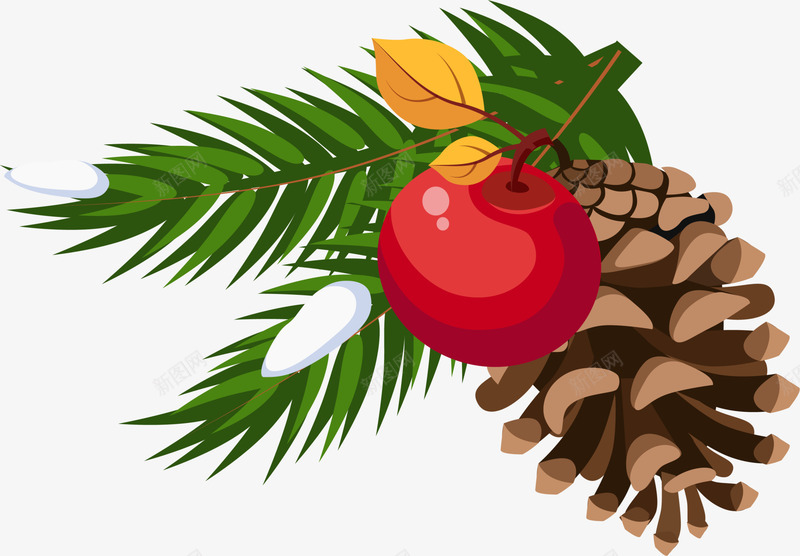 卡通圣诞节松枝苹果png免抠素材_新图网 https://ixintu.com Christma Christmas Merry 圣诞快乐 圣诞节 松果 松枝 苹果
