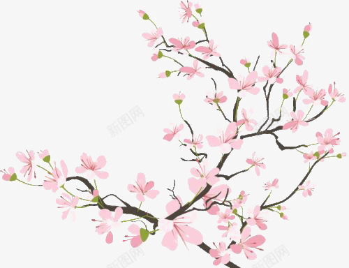 水墨桃花png免抠素材_新图网 https://ixintu.com 中国风 挑花免扣PNG 文艺 枝条 桃花免扣元素 樱花 清新
