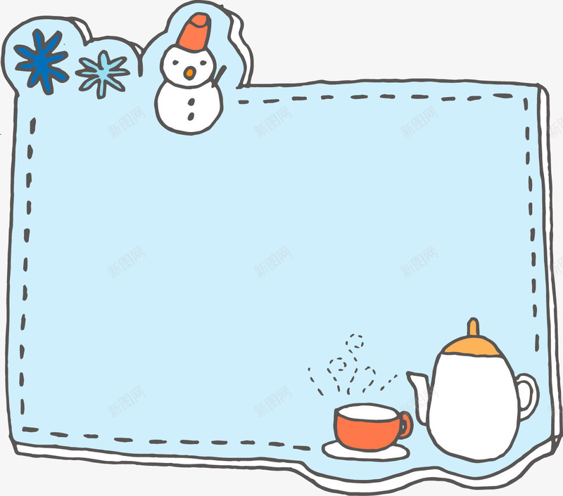 手绘边框蓝色可爱雪人png免抠素材_新图网 https://ixintu.com 手绘 蓝色 边框 雪人