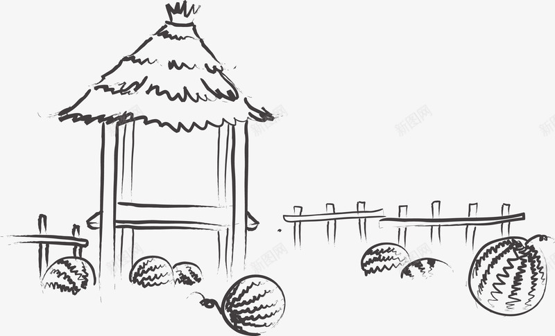 手绘水果西瓜木棚png免抠素材_新图网 https://ixintu.com 水果 西瓜
