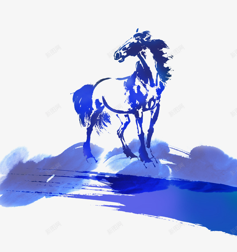 水墨骏马png免抠素材_新图网 https://ixintu.com 人才招聘 千里马 招聘 水墨骏马 蓝色中国风