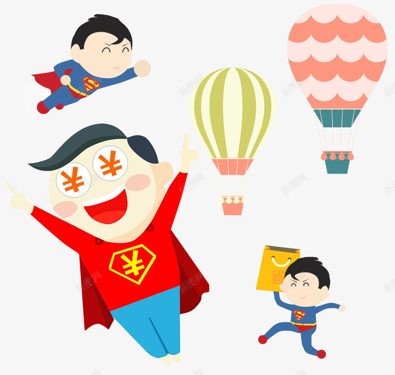 卡通小人蒸汽球png免抠素材_新图网 https://ixintu.com 卡通 小人 蒸汽
