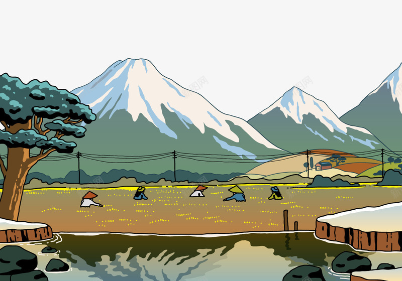 收稻谷矢量图ai免抠素材_新图网 https://ixintu.com 免费素材 农民 山 收稻谷 雪山 矢量图