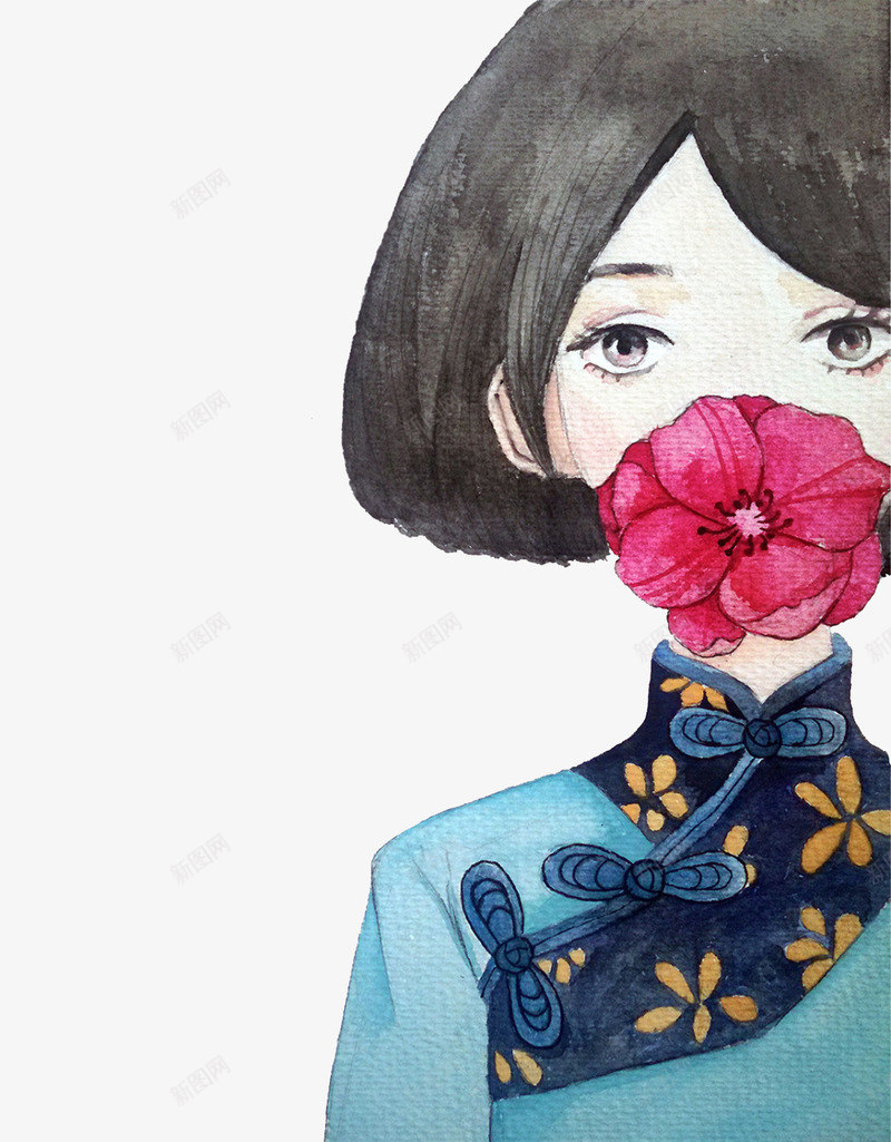 手绘民国姑娘png免抠素材_新图网 https://ixintu.com 创意设计风格古韵古装海报民国中国风古韵牡丹古装