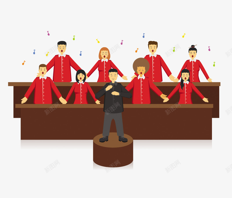 卡通合唱团png免抠素材_新图网 https://ixintu.com png图片 免费png 合唱 女人 歌唱团 男人 男女合唱 红色衣服 音符 黑色衣服