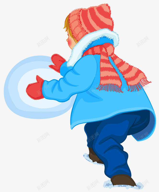 滚雪球的小男孩png免抠素材_新图网 https://ixintu.com 围巾 小男孩 戴帽子 手套 滚雪球