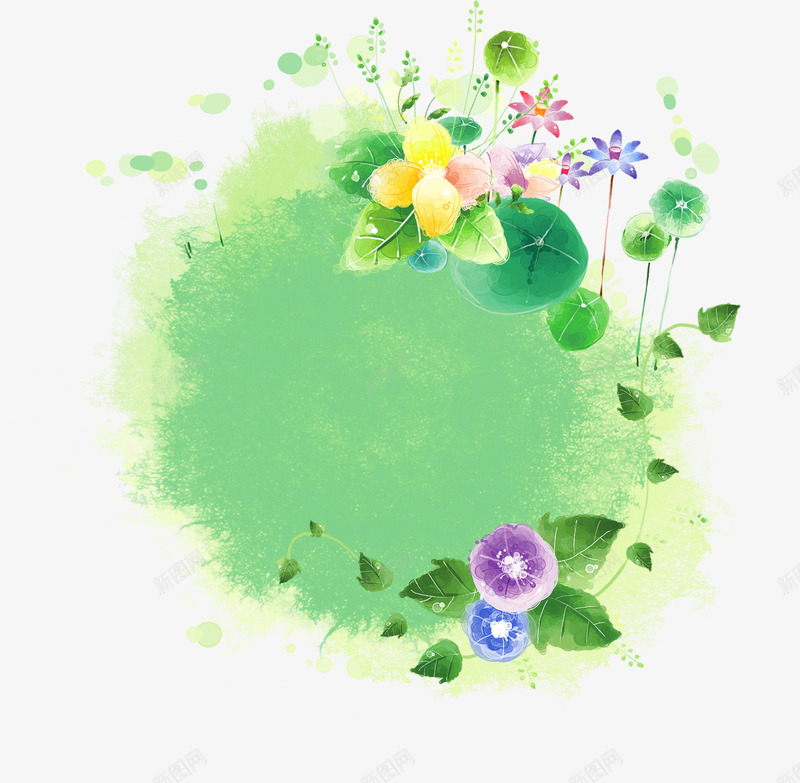 手绘绿色荷叶花朵png免抠素材_新图网 https://ixintu.com 绿色 花朵 荷叶