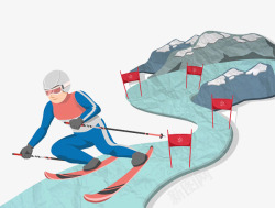 手绘体育运动会滑雪比赛素材