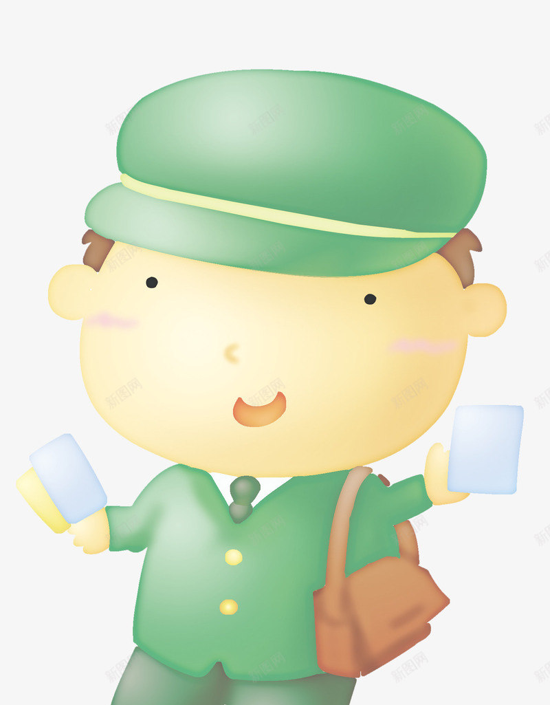 卡通邮递员png免抠素材_新图网 https://ixintu.com 一位 卡通 帽子 手绘 服装 简图 绿色 邮递员