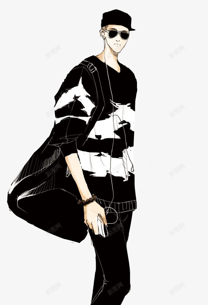黑白上衣休闲衫帅气男孩png免抠素材_新图网 https://ixintu.com 帅气男孩插画 手绘帅气男孩 手绘时尚男孩