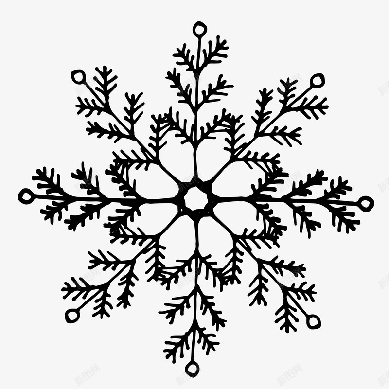 雪花装饰图标png_新图网 https://ixintu.com 圣诞装饰 插画 简易画作 装饰物品 雪花 黑白画