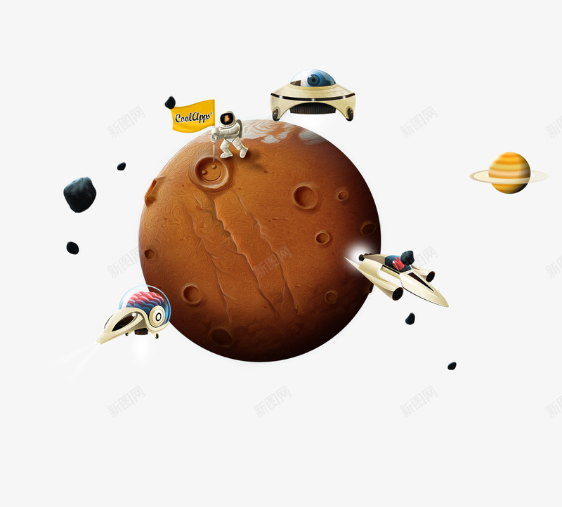 外星上的地球人png免抠素材_新图网 https://ixintu.com 宇宙 宇航员 月球 登入 飞船