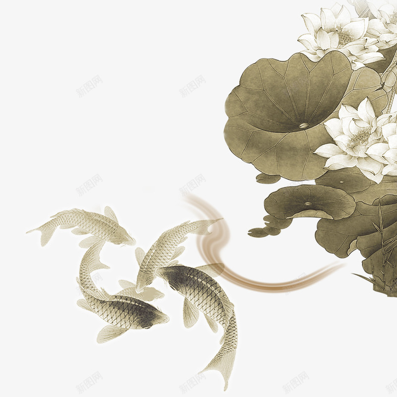 古典美荷花png免抠素材_新图网 https://ixintu.com 中国风 水墨 简约 素描 线描 花朵 荷花 莲花