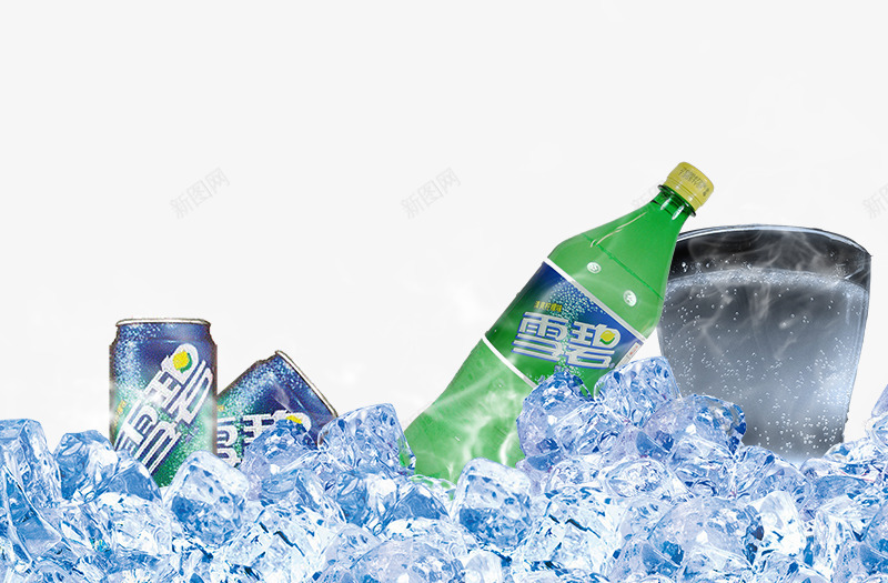 产品实物雪碧饮料png免抠素材_新图网 https://ixintu.com 产品实物雪碧饮料 冰块 冰镇 听装 杯子 海报元素