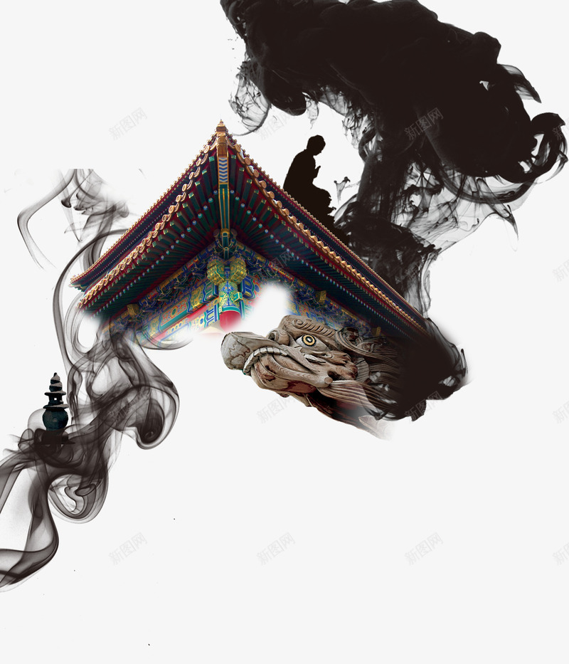 云烟缥缈的古建筑png免抠素材_新图网 https://ixintu.com 中国风 中国风书封面 古建筑 宫殿