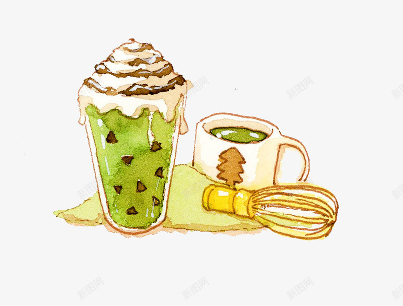 抹茶雪顶png免抠素材_新图网 https://ixintu.com 手绘 抹茶 甜品 美食 饮料