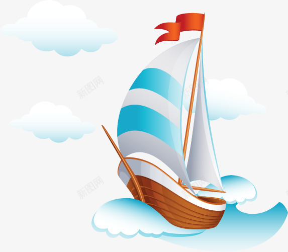 手绘帆船png免抠素材_新图网 https://ixintu.com 卡通 大河 手绘 水 海 船