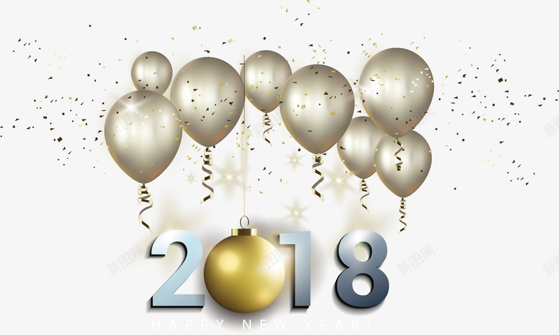 银色飞舞气球2018艺术字png免抠素材_新图网 https://ixintu.com 2018 2018艺术字 新年派对 矢量png 艺术字 银色气球