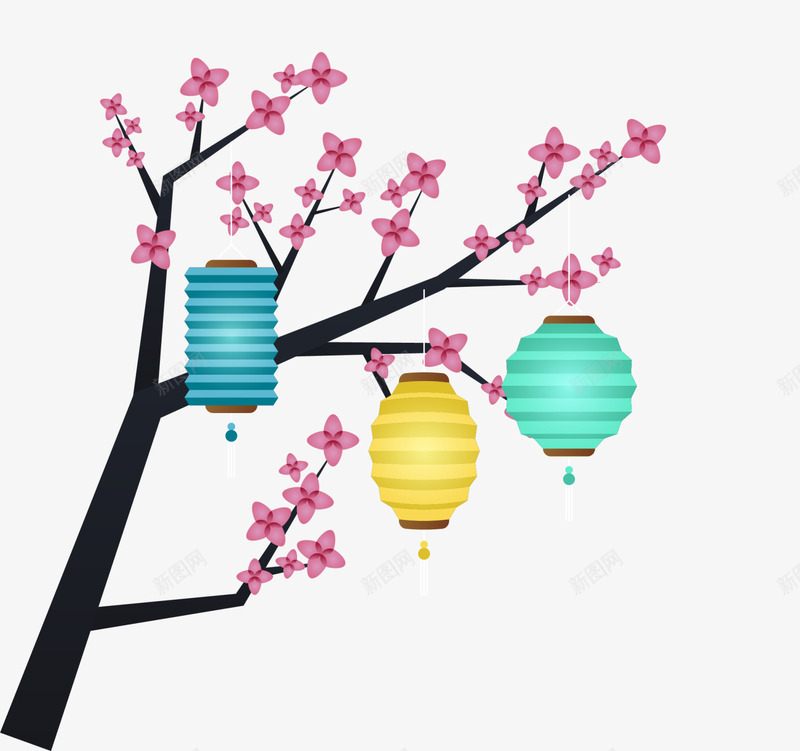 春节各式灯笼挂饰png免抠素材_新图网 https://ixintu.com 各式灯笼 多彩灯笼 春节灯笼 梅花 灯笼挂饰 红色花朵