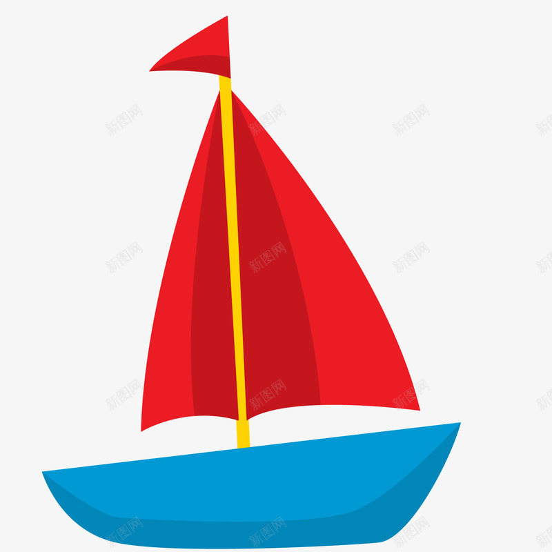 卡通航行的帆船矢量图ai免抠素材_新图网 https://ixintu.com 卡通 帆船 扁平化 标签设计 红蓝 航海 船只 矢量图