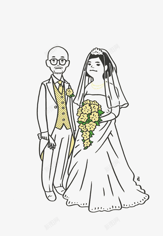 结婚的夫妻png免抠素材_新图网 https://ixintu.com 卡通夫妻 婚礼 秃顶 结婚