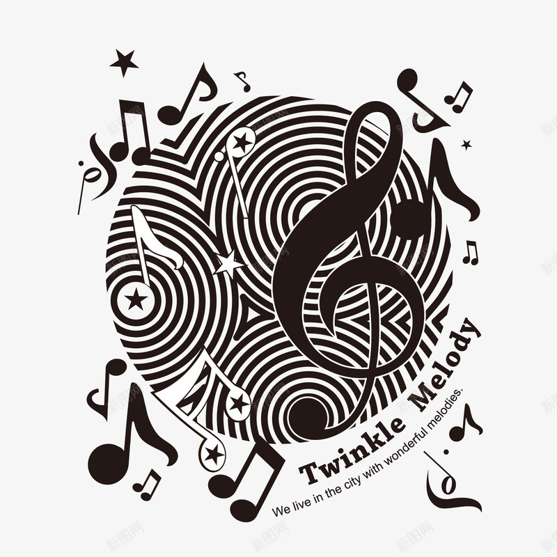 黑色卷曲手绘音符png免抠素材_新图网 https://ixintu.com 卷曲 圆环 手绘音符 黑色