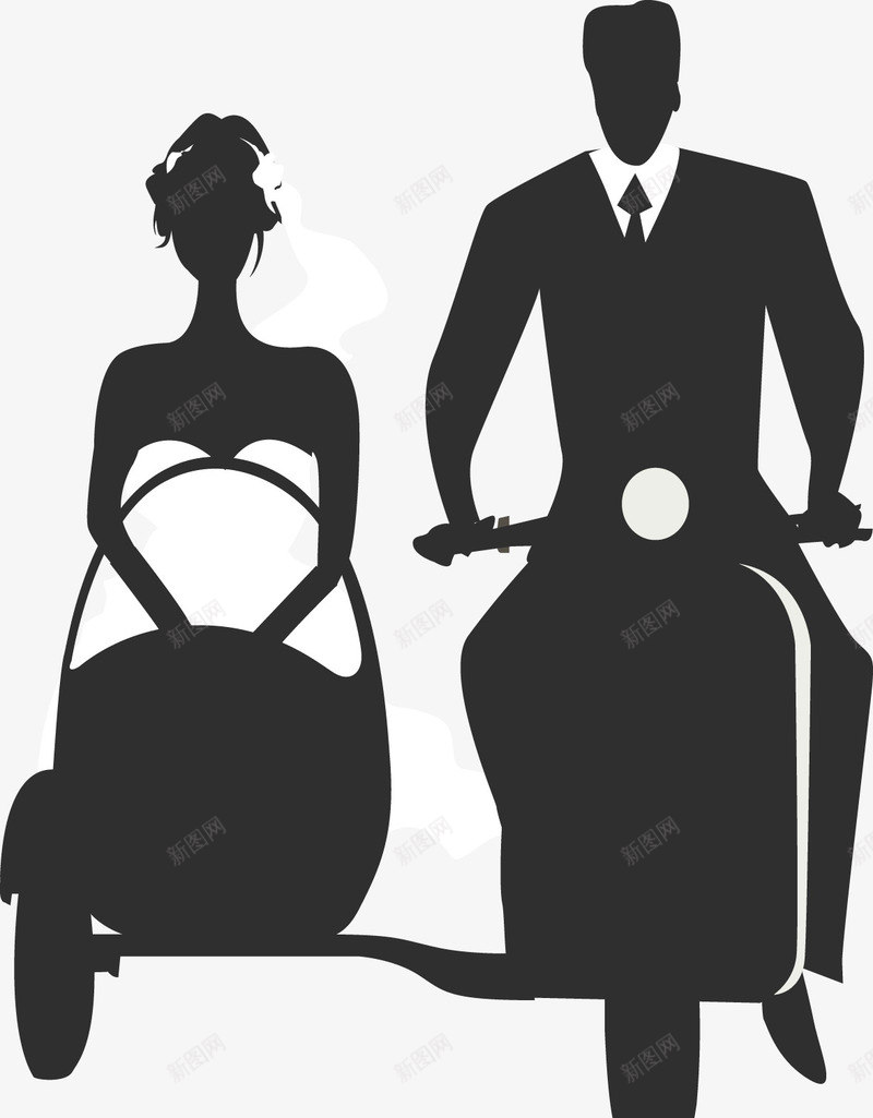 骑车的新婚夫妇png免抠素材_新图网 https://ixintu.com PNG图形 手绘 摩托车 新娘 新郎 结婚 装饰