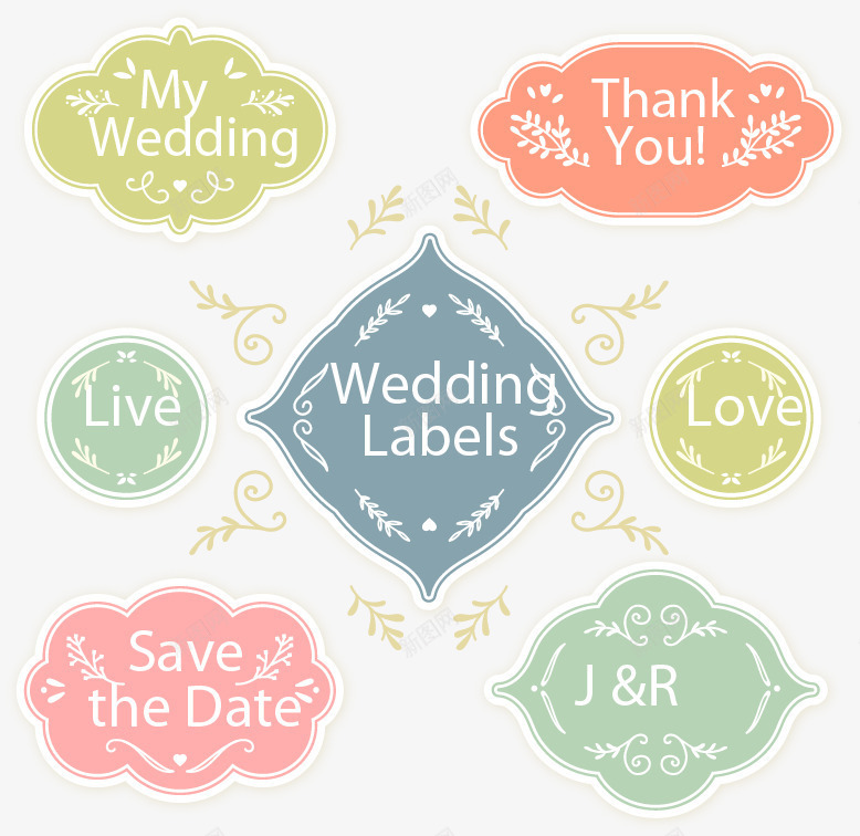 素雅花纹婚礼标签png免抠素材_新图网 https://ixintu.com 卡片 婚礼 标签 树枝 花纹