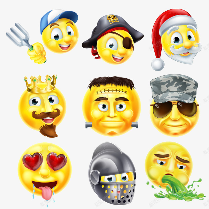 3D表情图标png_新图网 https://ixintu.com 呕吐 圣诞老人 宝宝不开心 微笑 皇冠 迷彩帽 难过