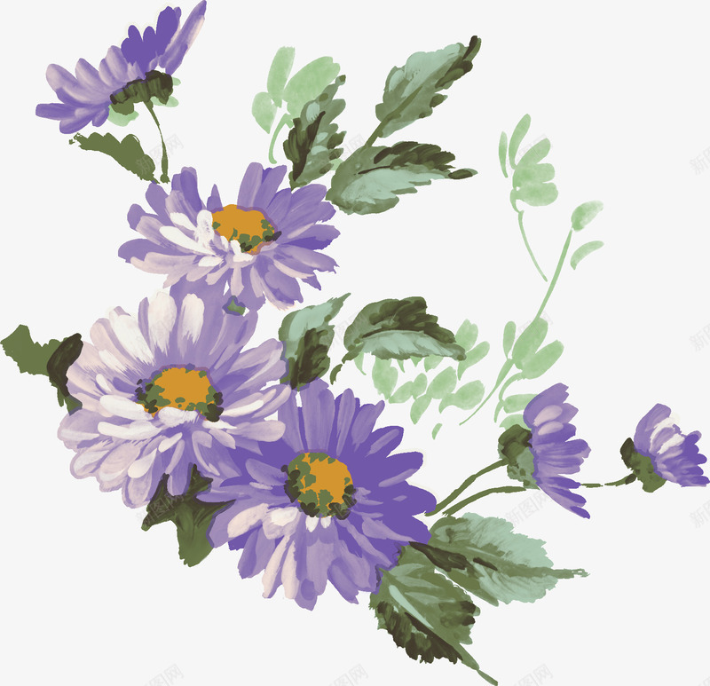 手绘紫色菊花海报png免抠素材_新图网 https://ixintu.com 海报 紫色 菊花