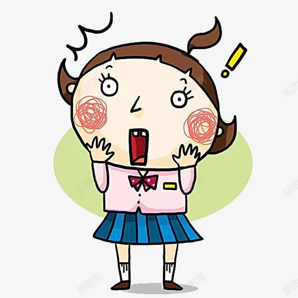 手绘女孩png免抠素材_新图网 https://ixintu.com 女孩 惊讶的表情 手绘画 矢量装饰 装饰
