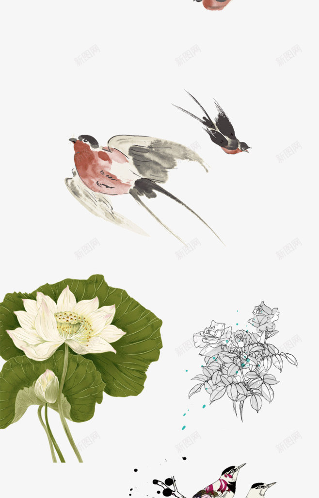 红色花朵花枝中国风鲤鱼喜鹊蝴蝶png免抠素材_新图网 https://ixintu.com 中国风 喜鹊 红色 花朵 花枝 蝴蝶 鲤鱼