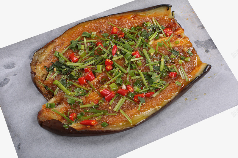 烧烤茄子png免抠素材_新图网 https://ixintu.com 撸串 烧茄子 红辣椒 茄子 香葱末
