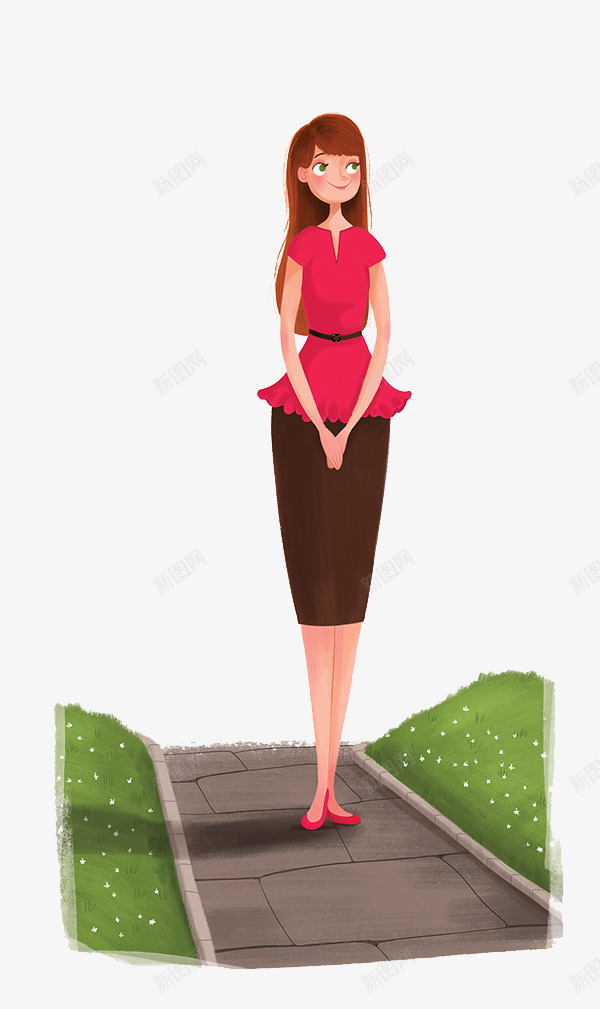 在小路行走的女孩png免抠素材_新图网 https://ixintu.com 创意设计 卡通卡片 手绘插画 秋日小镇