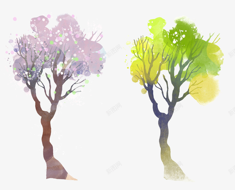 卡通树木png免抠素材_新图网 https://ixintu.com 卡通树 季节 小清新 手绘 树叶 树木 森林 秋天 落叶