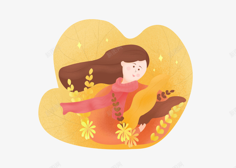 秋季欢乐女孩元素png免抠素材_新图网 https://ixintu.com 人物 枫叶 橙黄 秋天