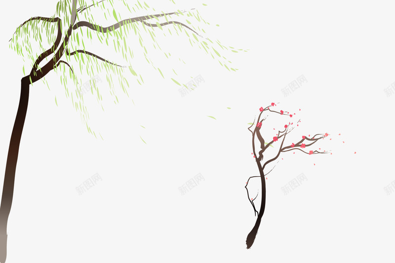 手绘柳树和梅花png免抠素材_新图网 https://ixintu.com 手绘 柳树 梅花