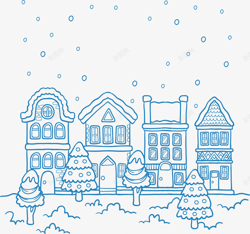 蓝色线条下雪圣诞小镇矢量图ai免抠素材_新图网 https://ixintu.com 下雪 冬季雪景 圣诞小镇 圣诞节 手绘小镇 矢量png 蓝色线条 矢量图
