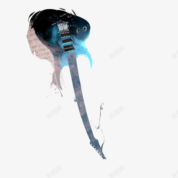 卡通水墨风吉他png免抠素材_新图网 https://ixintu.com 卡通 吉他 水墨 画风 装饰 配图 音乐