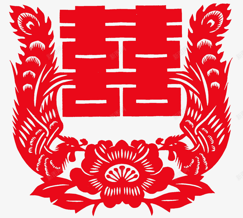 凤凰双喜字png免抠素材_新图网 https://ixintu.com 双喜字 吉祥 喜庆 福气
