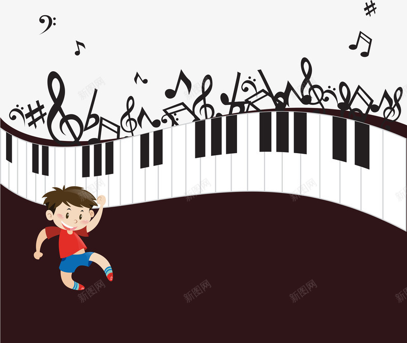 卡通琴键音符背景男孩png免抠素材_新图网 https://ixintu.com 卡通琴键 卡通琴键音符背景 卡通男孩 卡通音符