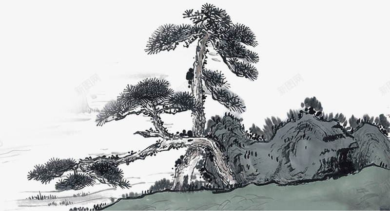 水墨画psd免抠素材_新图网 https://ixintu.com 中国风 水墨山水花 水墨画山 水墨画松树 黑白画