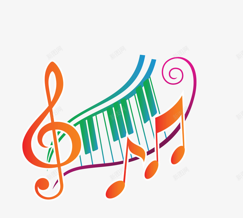 卡通音符和钢琴键图案png免抠素材_新图网 https://ixintu.com 乐器 卡通 彩色音符 简图 钢琴键 音乐 黑白键