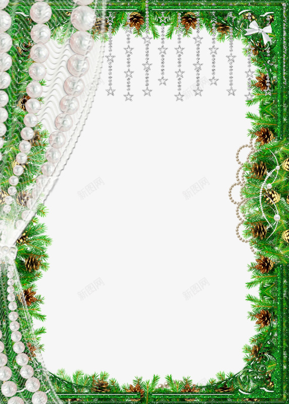 珍珠植物边框png免抠素材_新图网 https://ixintu.com 挂饰 植物绿色边框 珍珠 白色珍珠